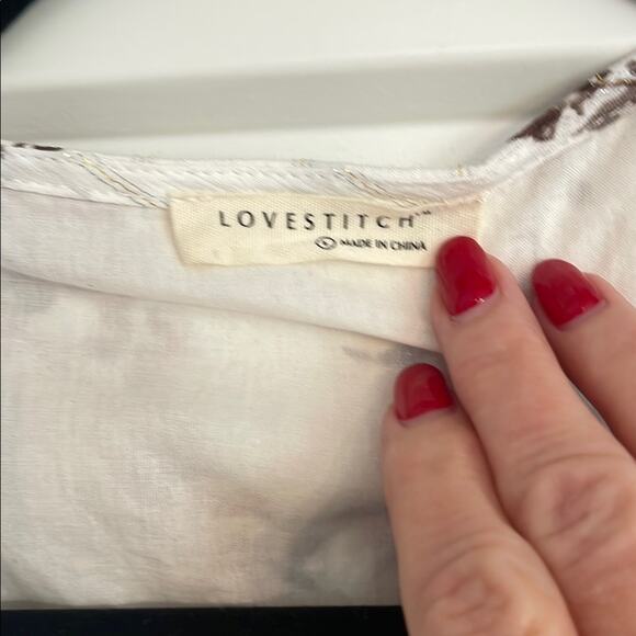 Lovestitch Floral Maxi Dress White Pink Brown Metallic V Neck Size L EUC - Picture 4 of 8